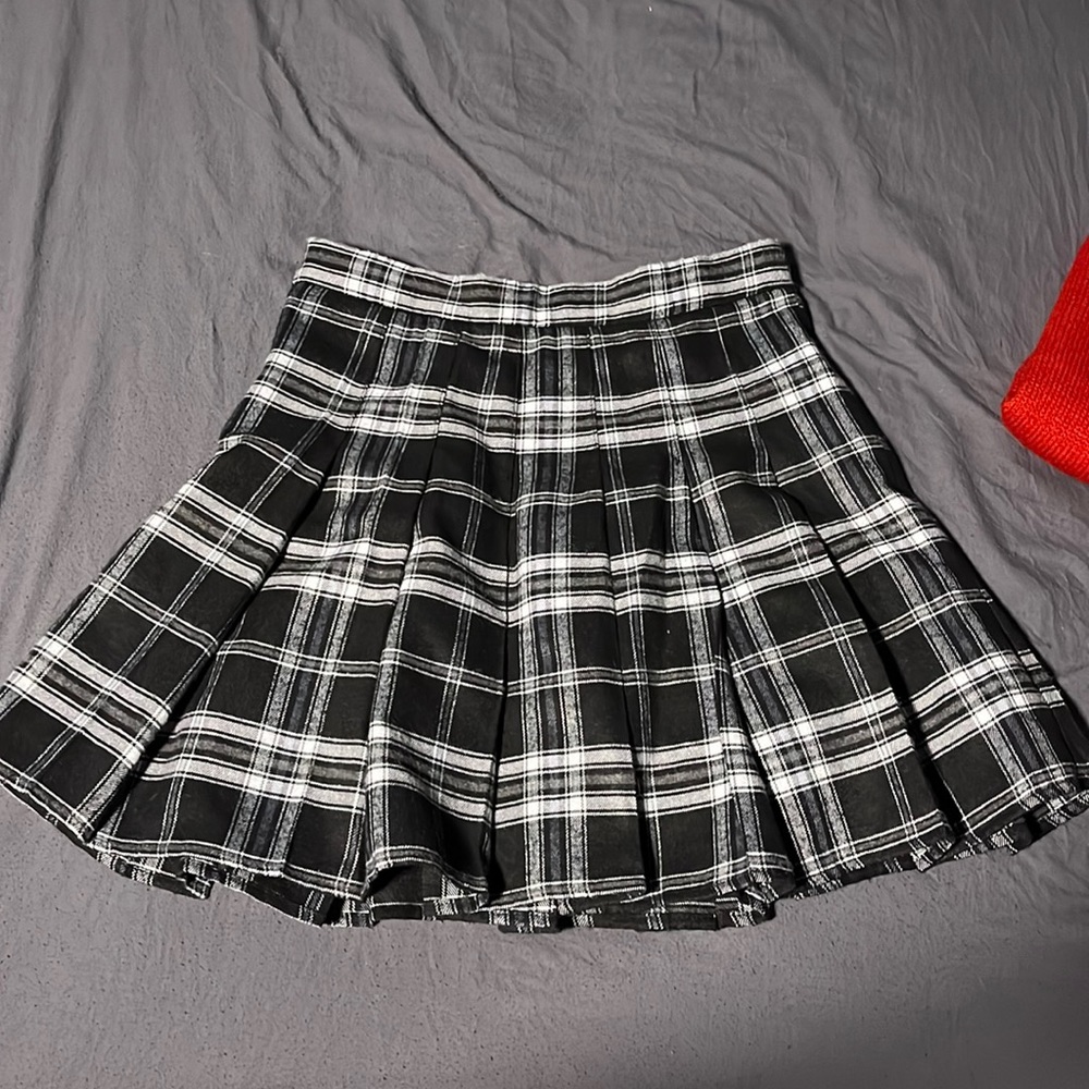 Black and white, plaid pleated skirt from SHEIN; size XS